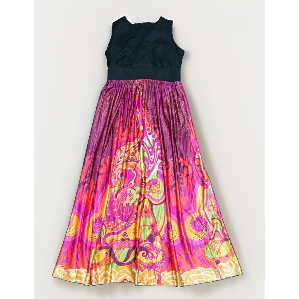 Vintage 70s Vicky Vaughn Maxi Dress Psychedelic Print Mod Boho Mcm Pink Purple
